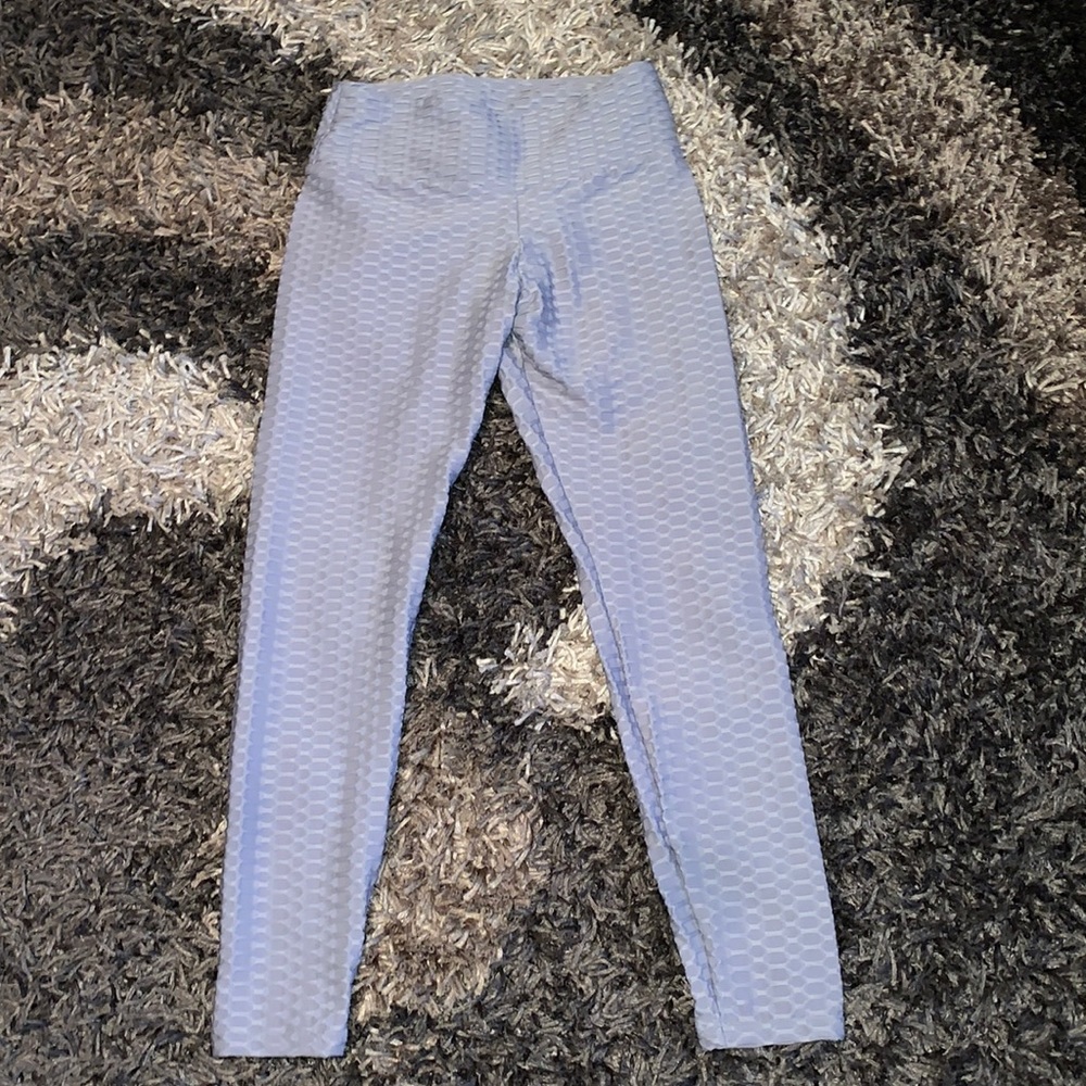 Letsfit M gym pants textured look grey good cond